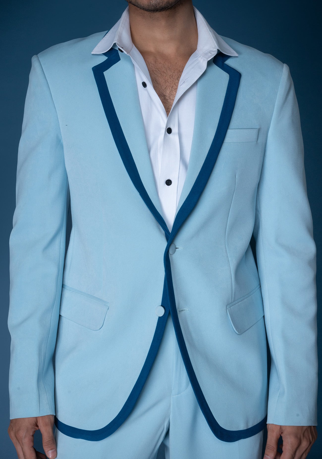 Celeste blue two button jacket set