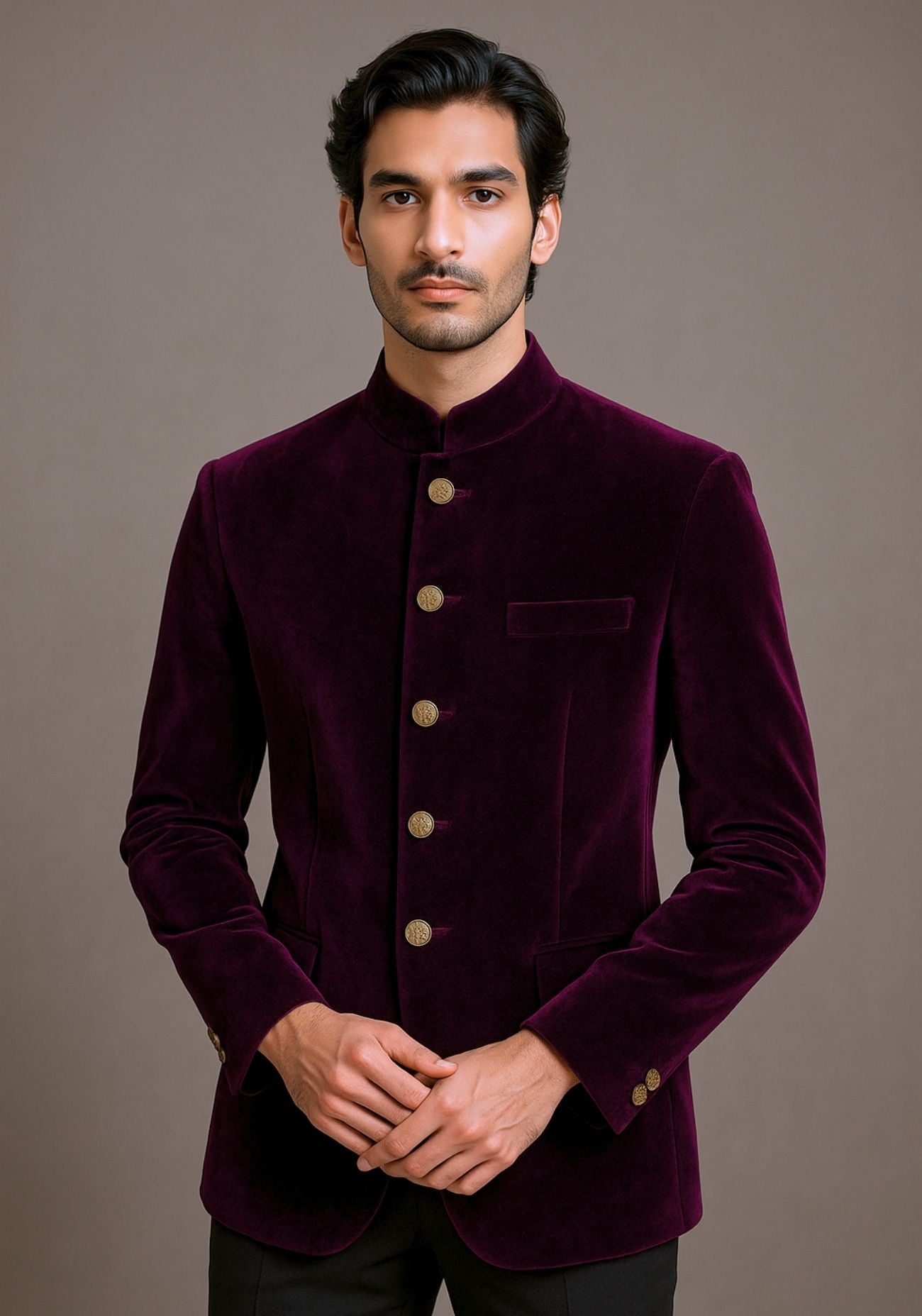 Maroon Velvet Bandhgala