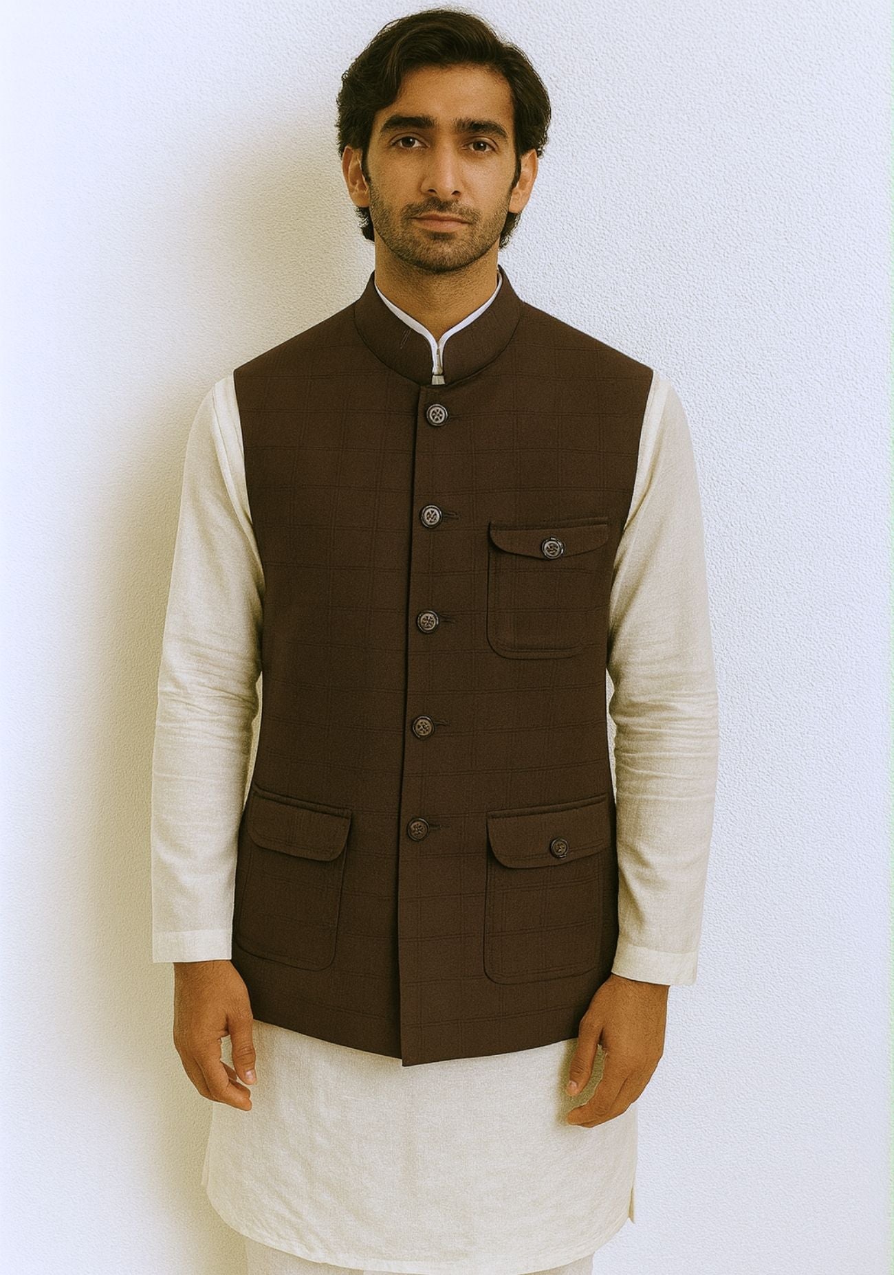 Maroon checkered Nehru Jacket
