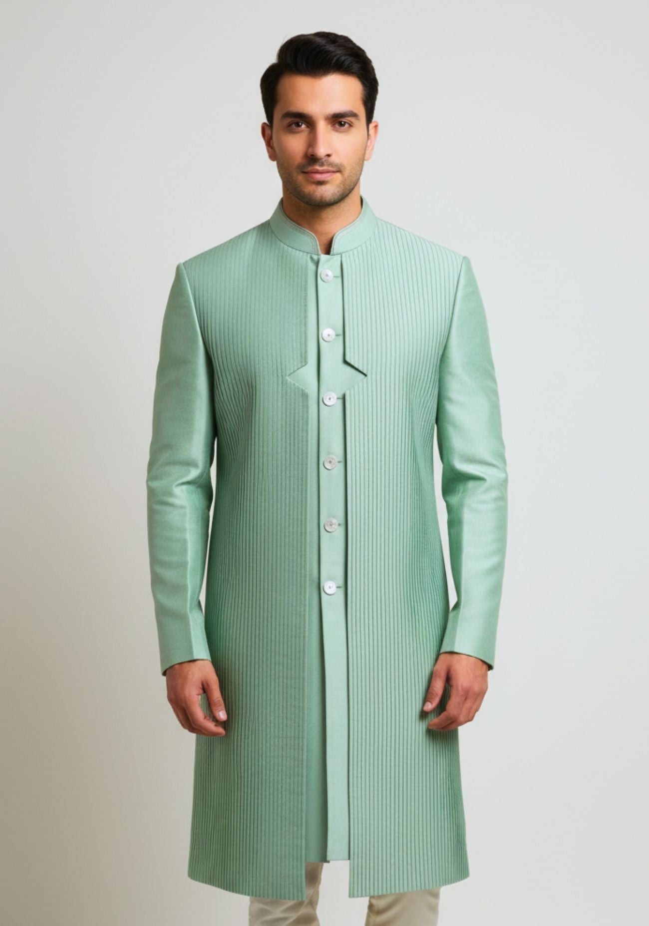 Mint Green Pleated Sherwani