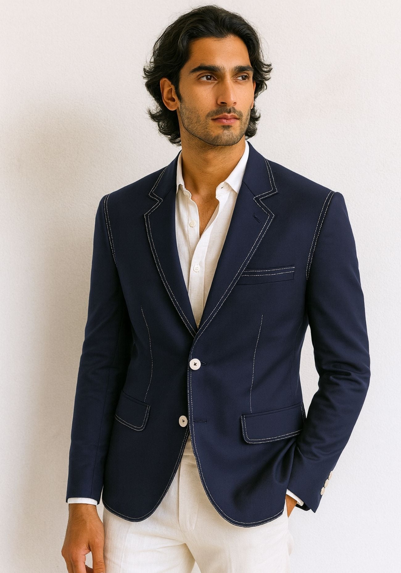 Navy Jacket with White Stitch
