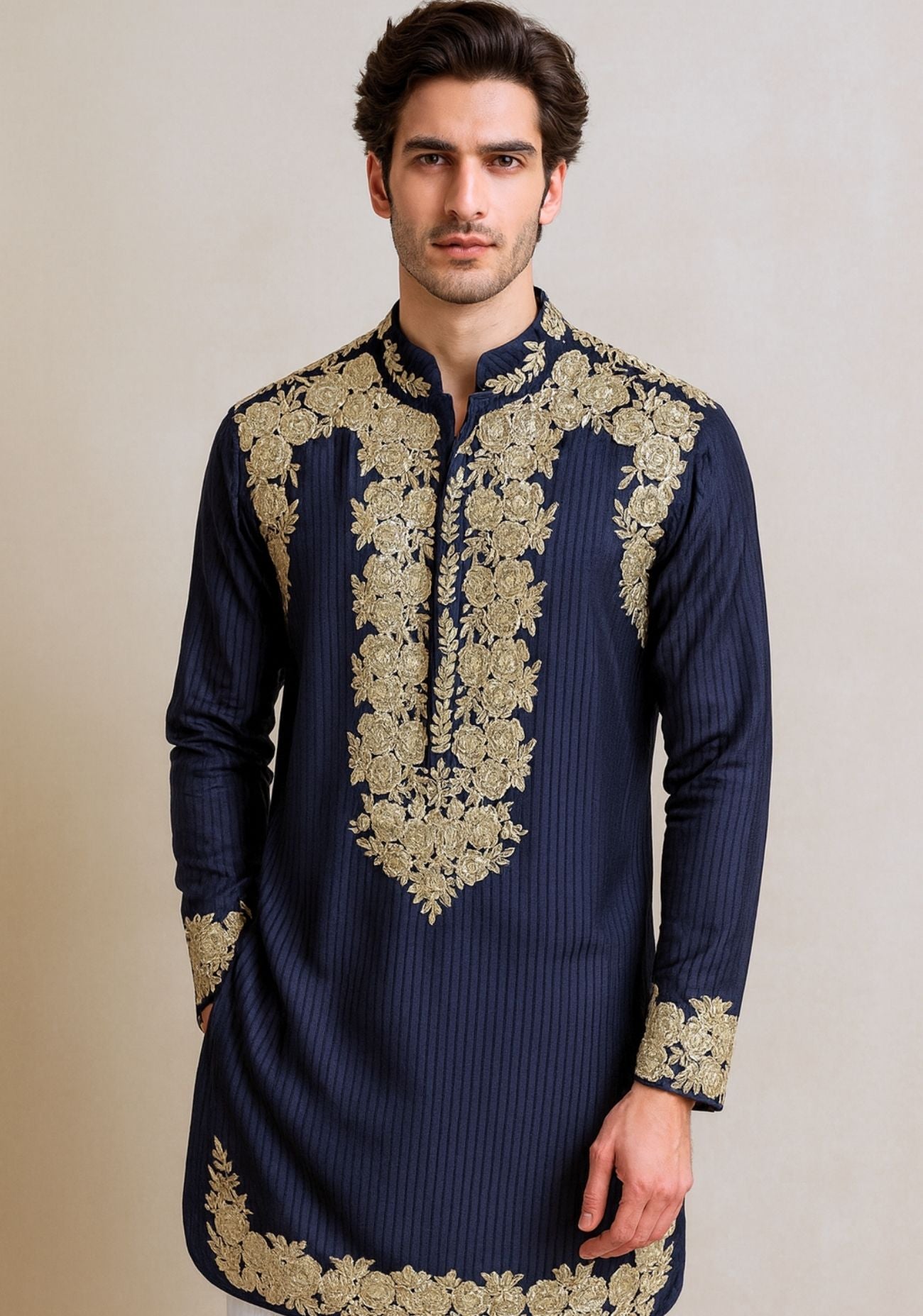Navy pita work kurta