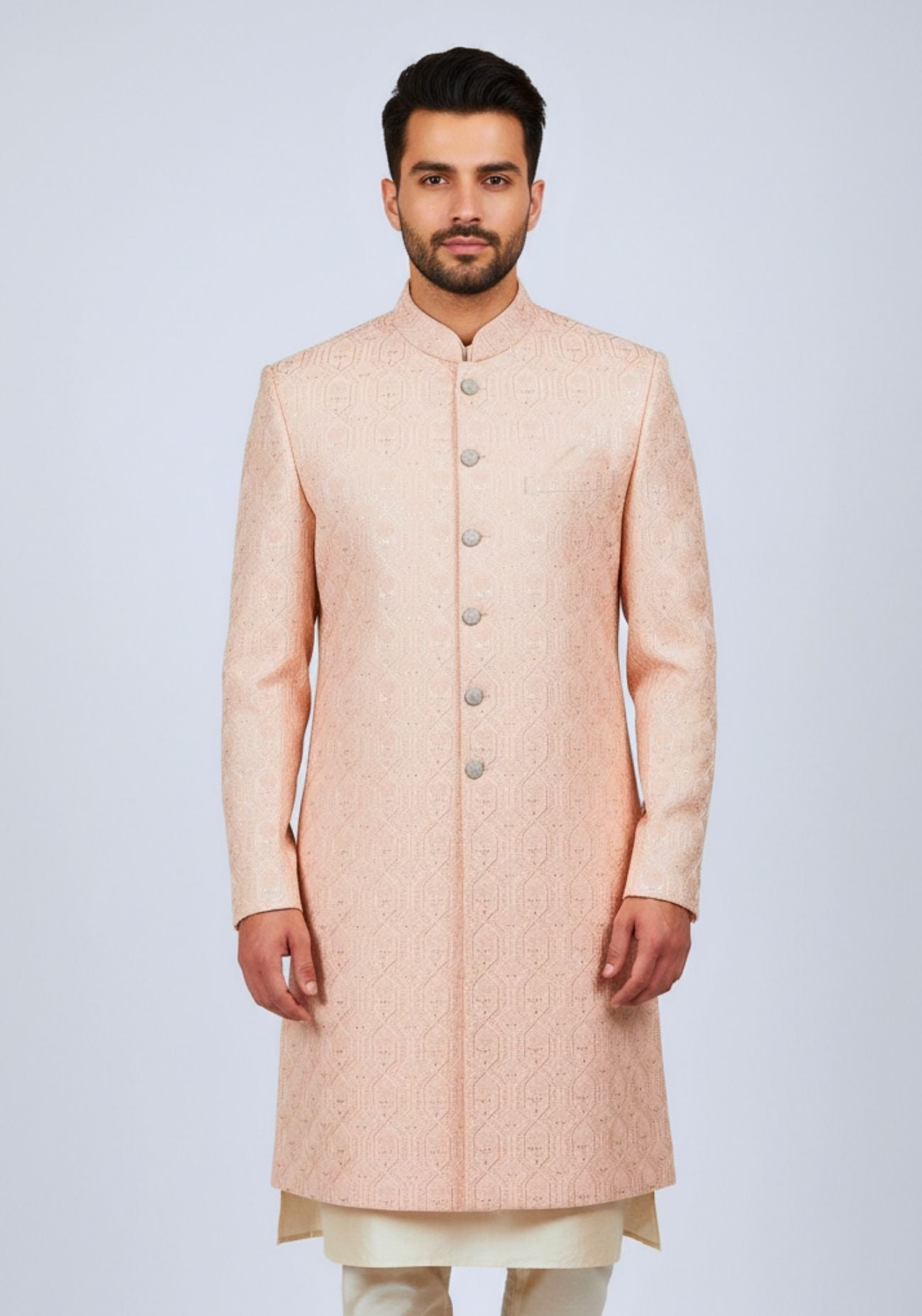 Peach embroidered sherwani