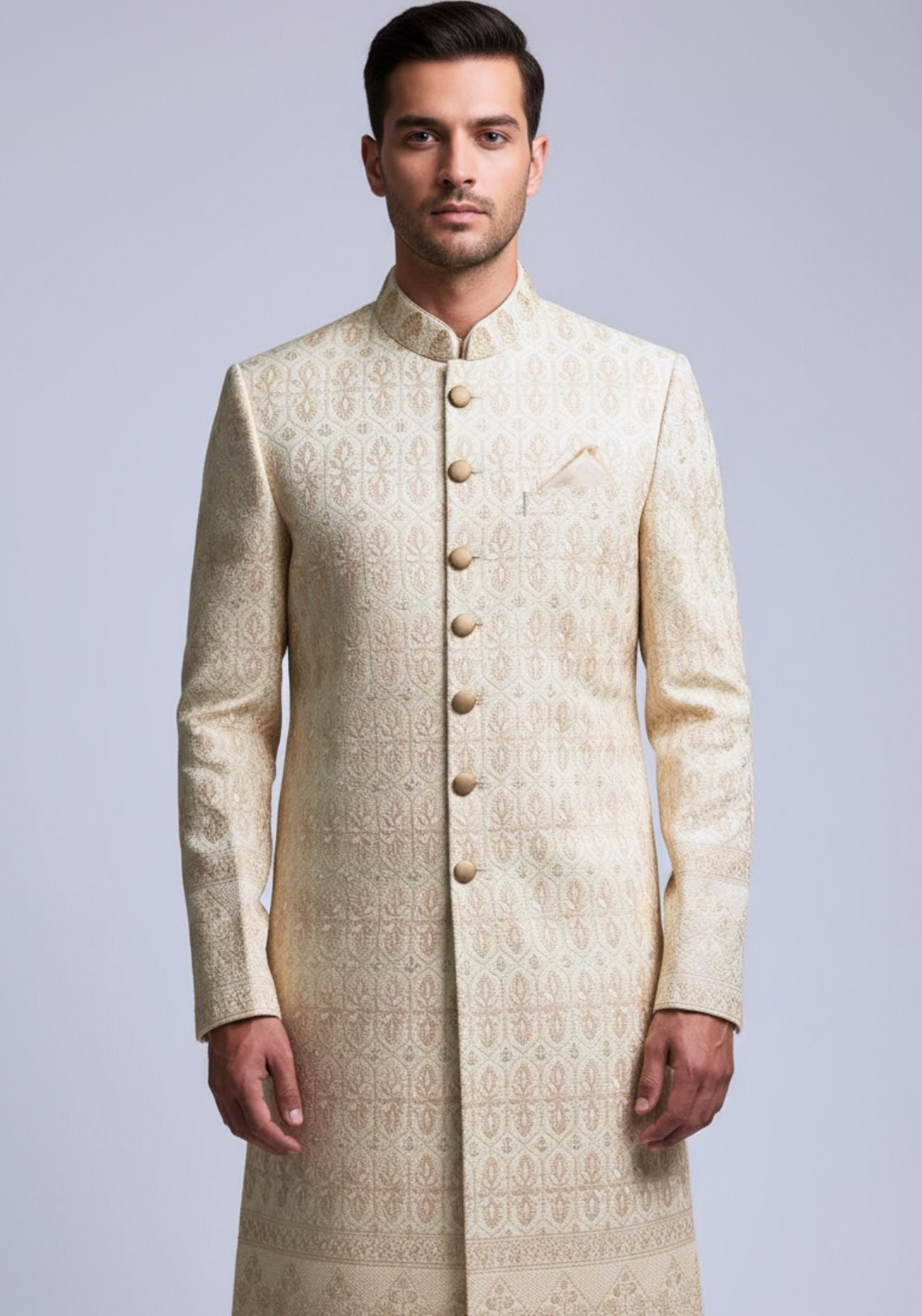 Pink Embroidered Motif Sherwani Set