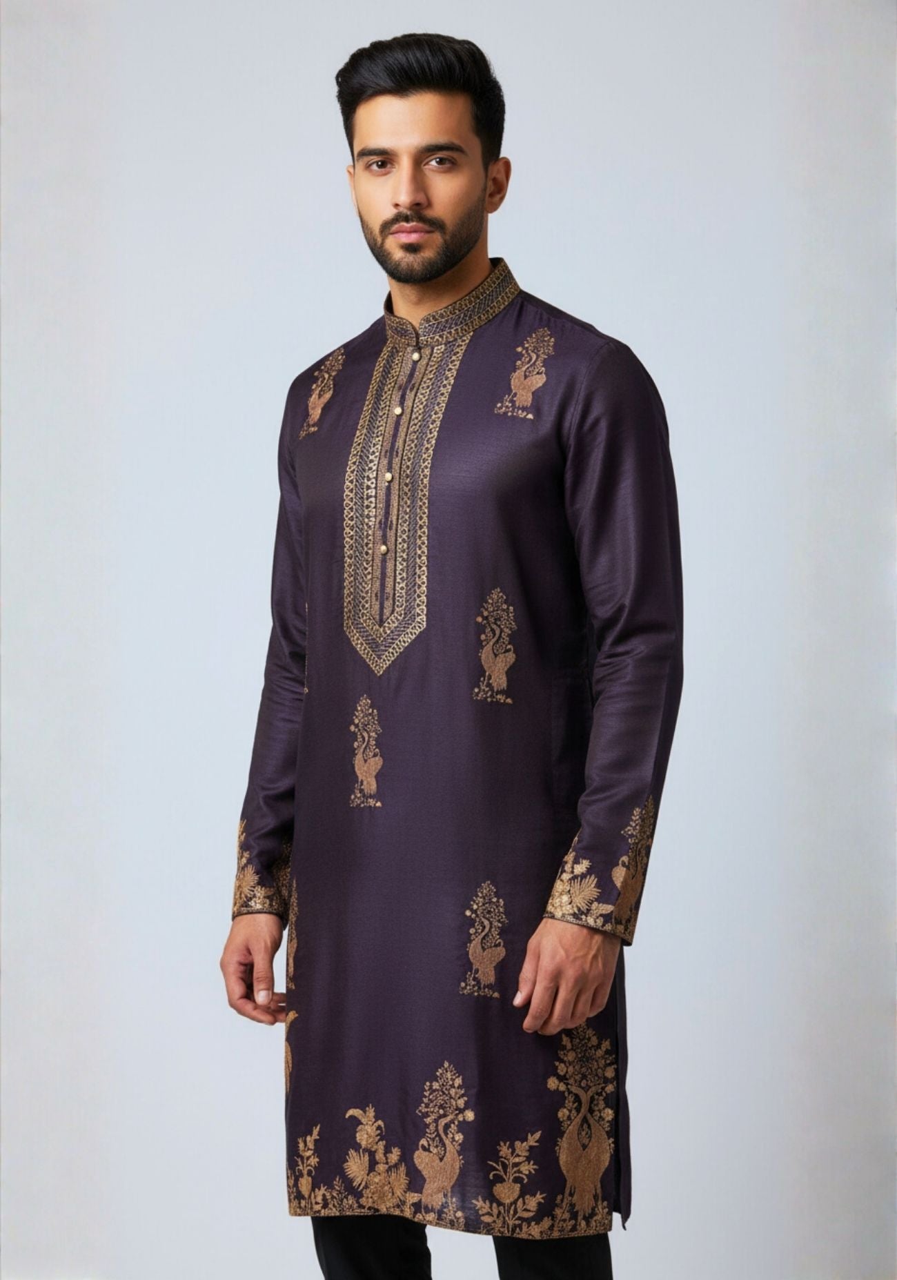 Purple Gold print kurta set