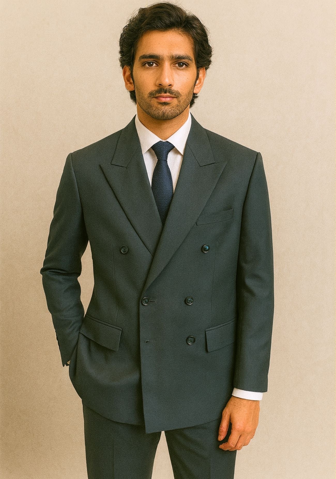 Teal Double Breasted Suit Set