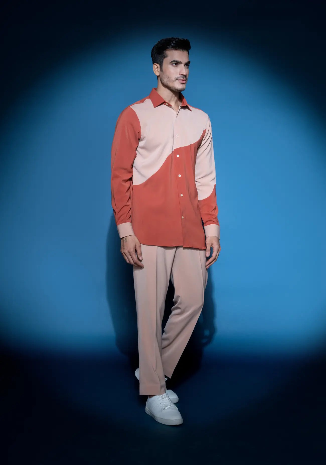 Burnt Orange & Taupe Color Block Shirt