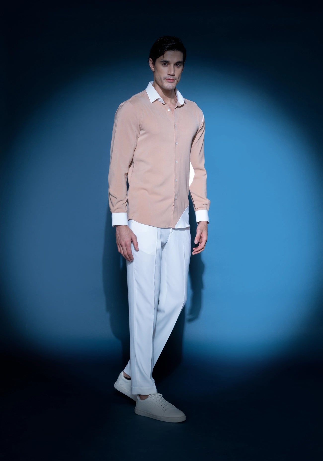 Taupe & white crepe shirt