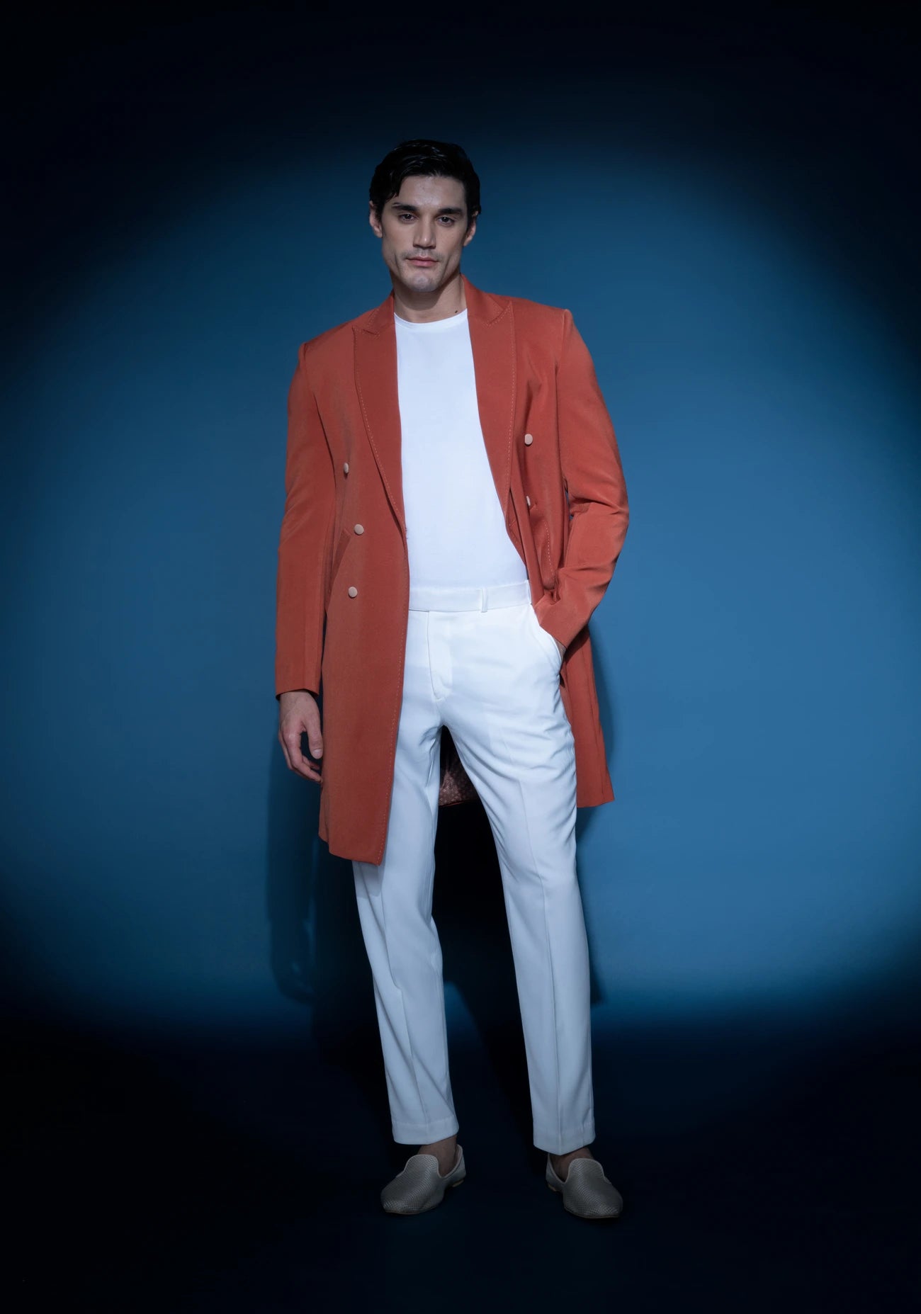 Burnt Orange crepe trench coat