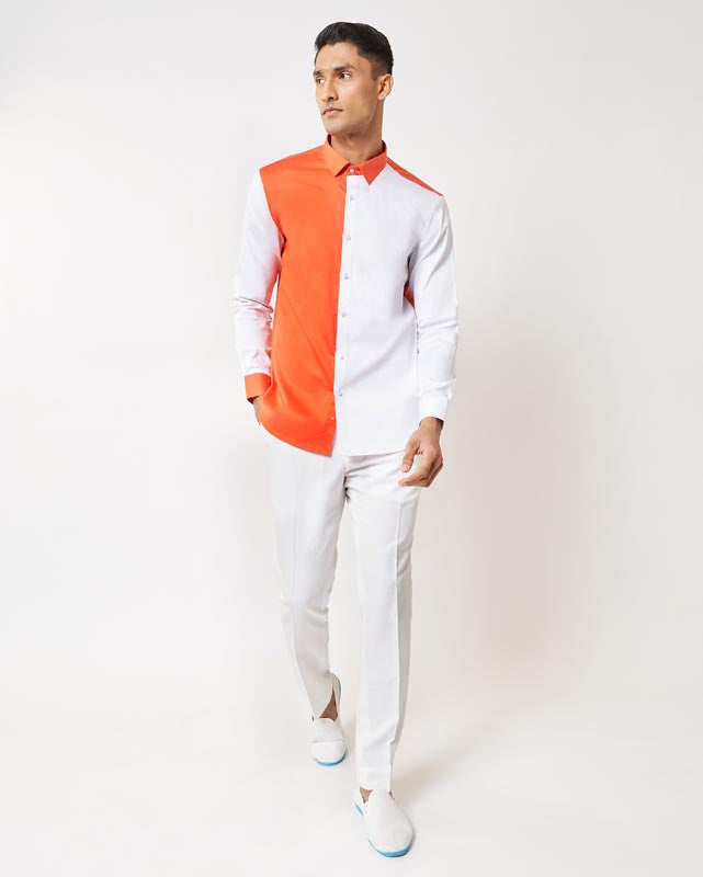 Orange Color-Block Shirt