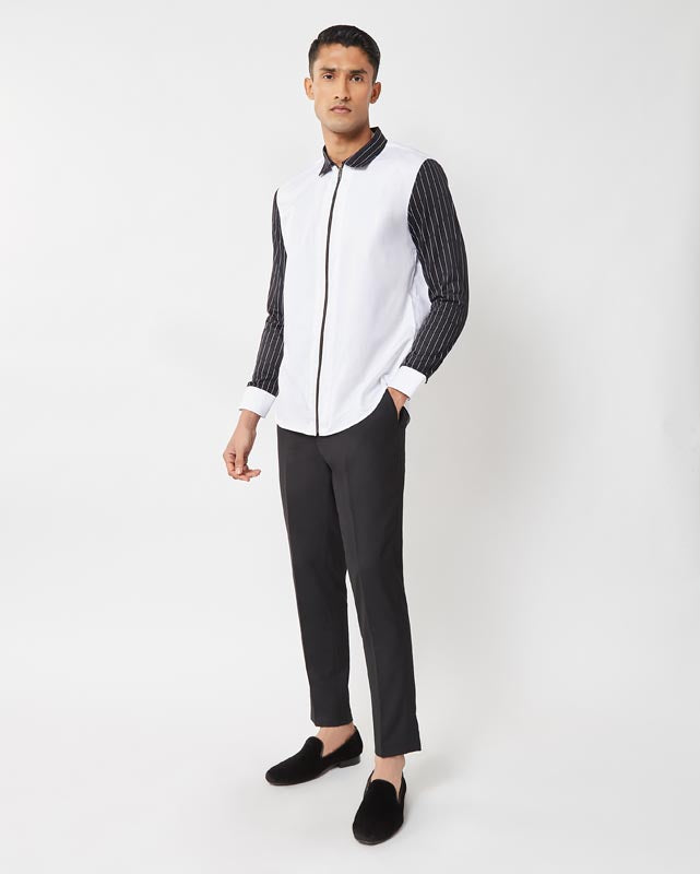 White & Black Stripe Zipper Shirt