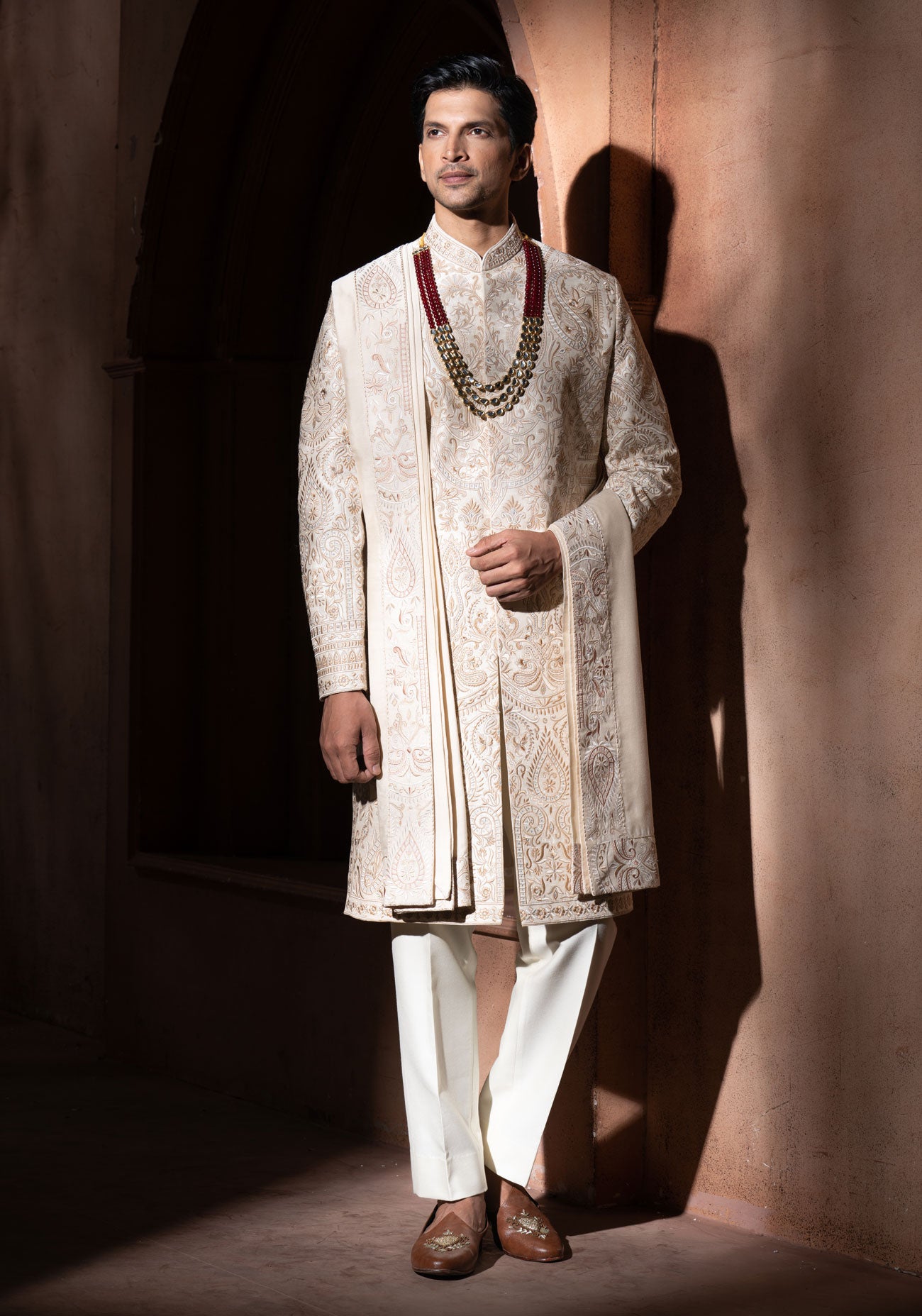 Beige Embroidered Sherwani