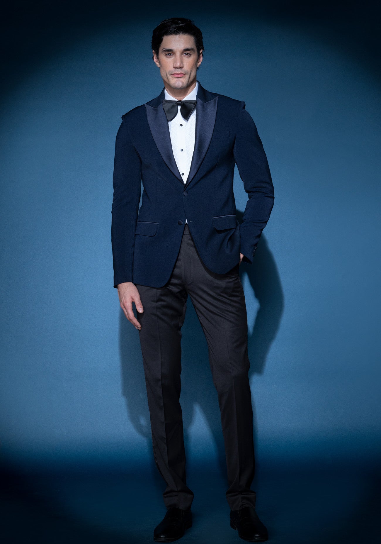 Navy Blue satin lapel tuxedo