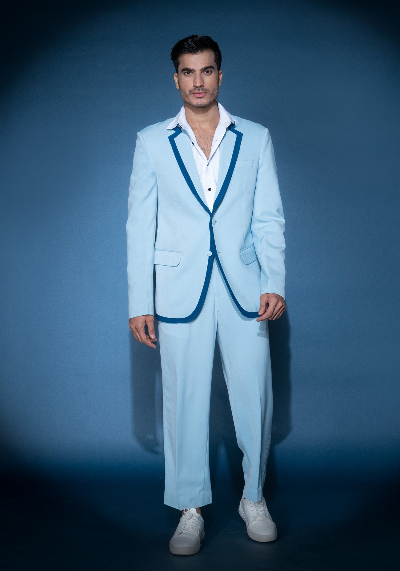 Celeste blue two button jacket set