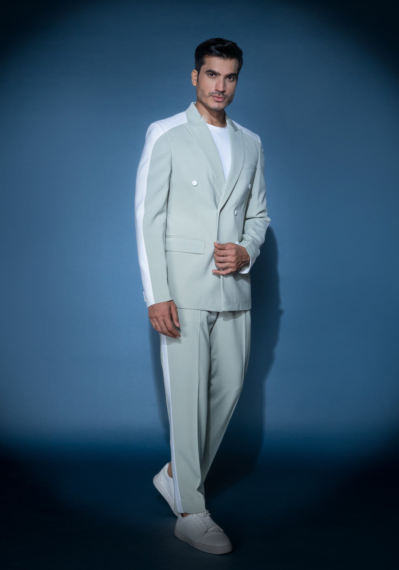 Mint green & white double breasted jacket set