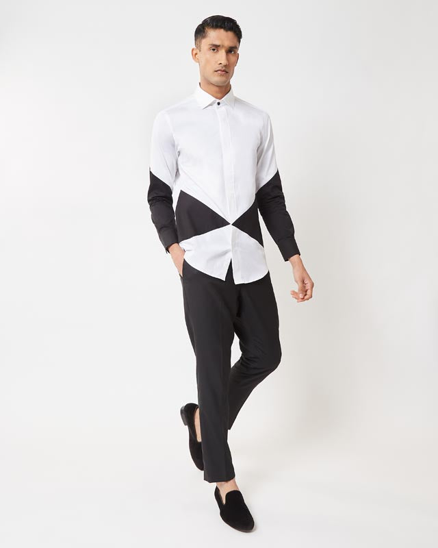 White & Black Color-block Shirt