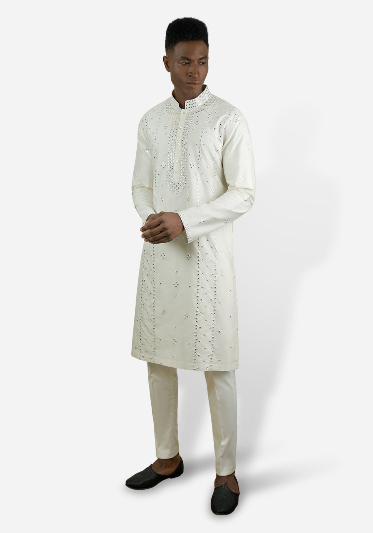 Off-white Mirror work Kurta Set