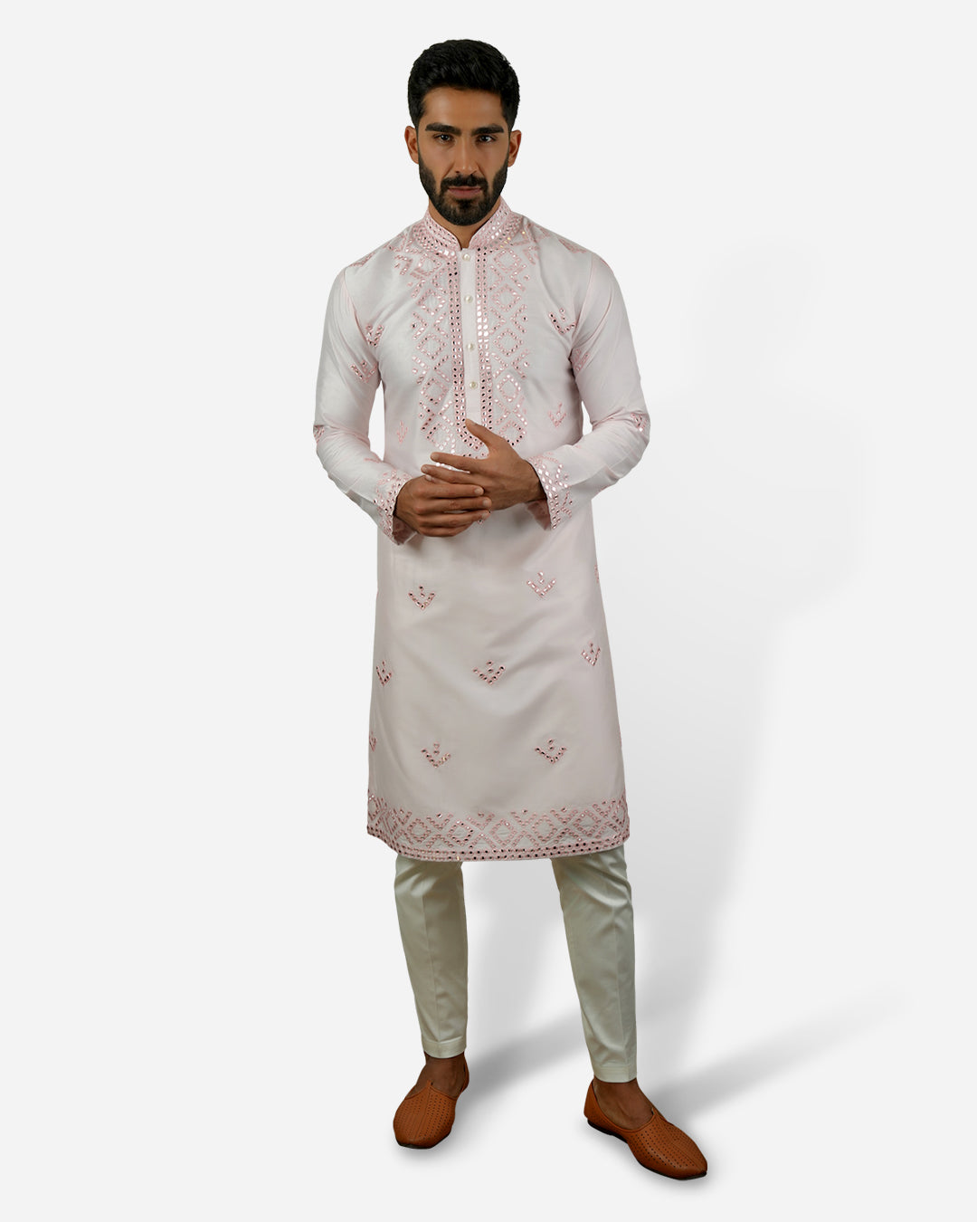 Baby Pink Mirror work Kurta