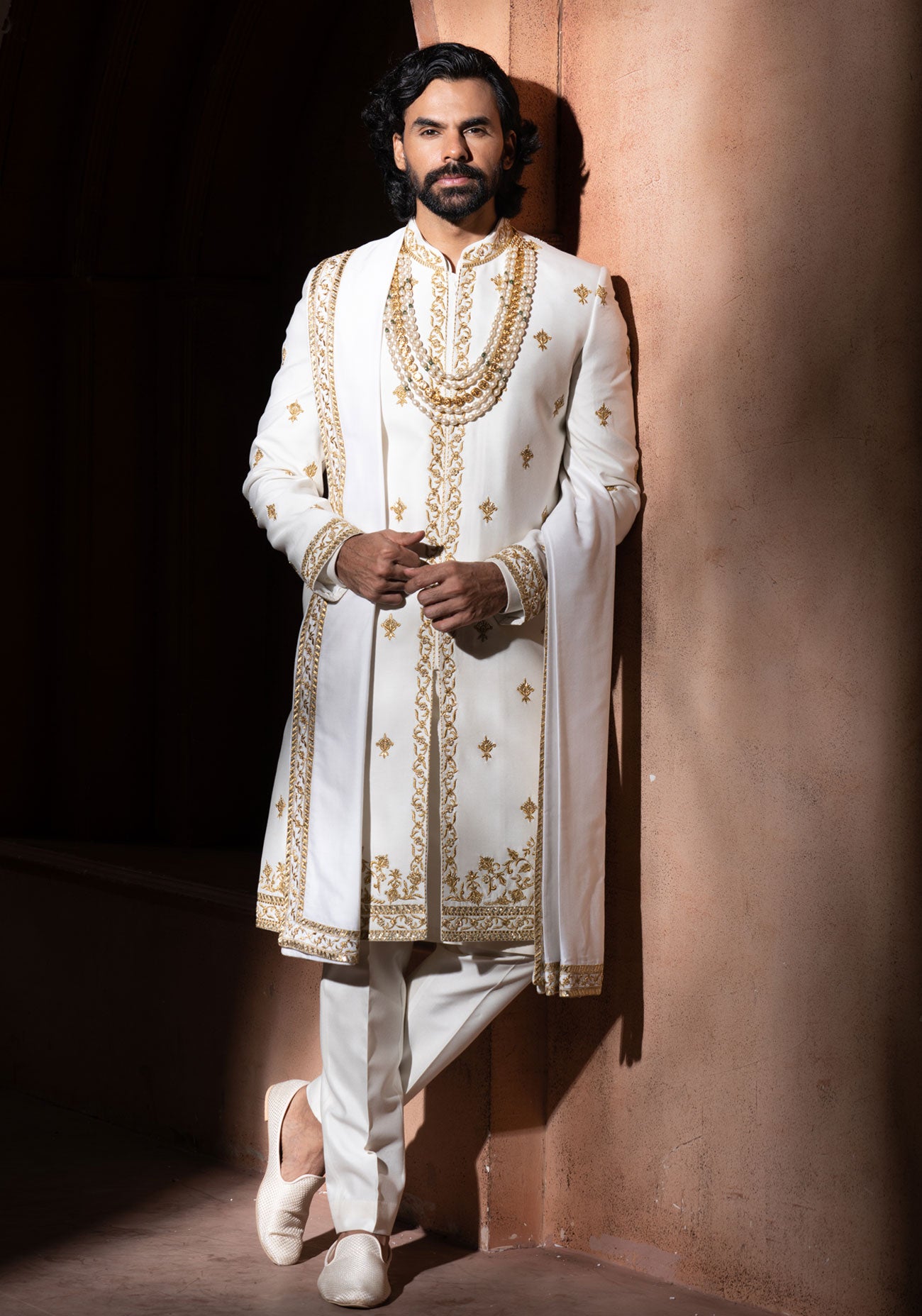 Off White Hand Embroidered Sherwani