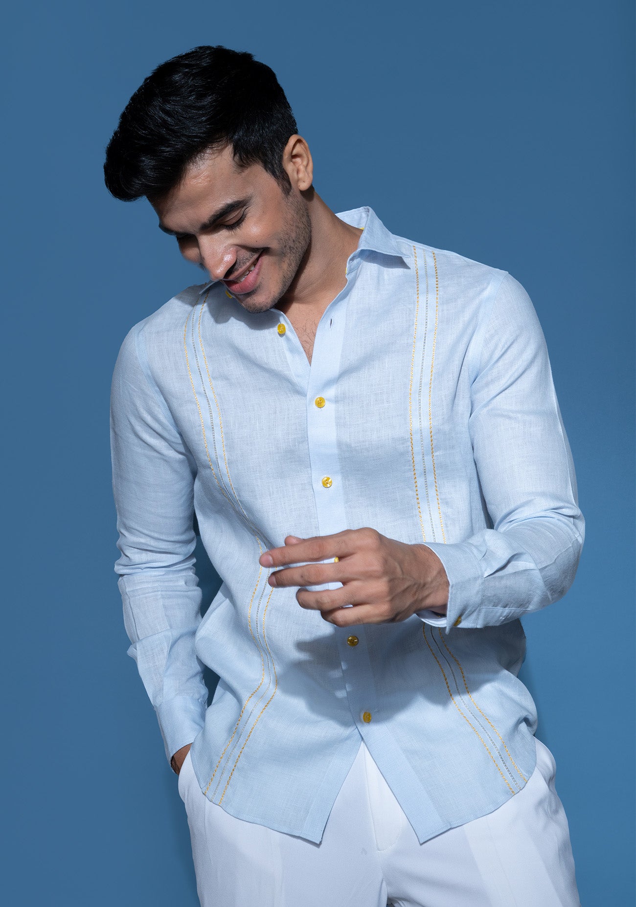 Light blue embroidered linen shirt