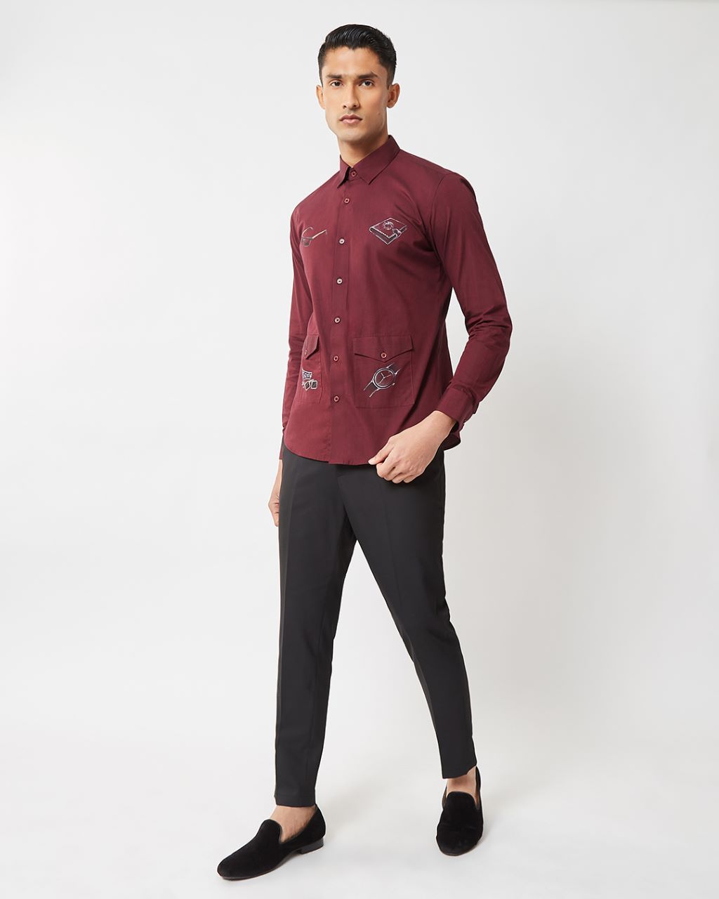 Burgundy Hand painted Shirt