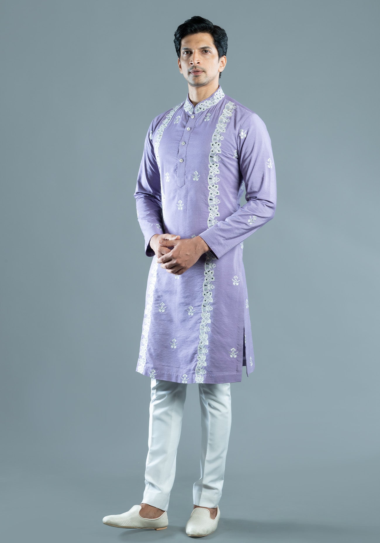 Lilac Foil Embroidered Kurta Set