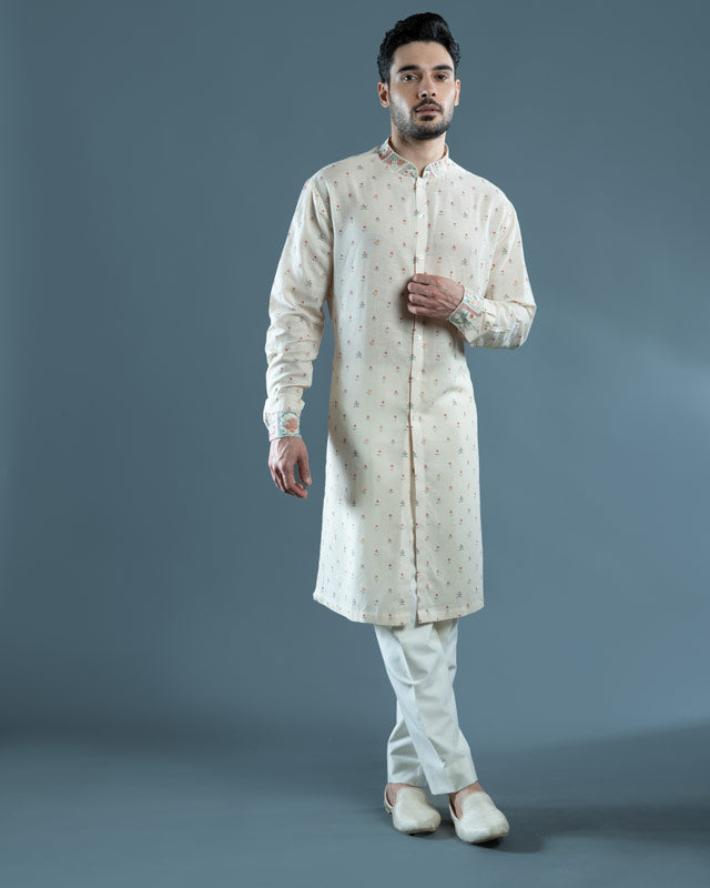 Cream Floral Printed Kurta
