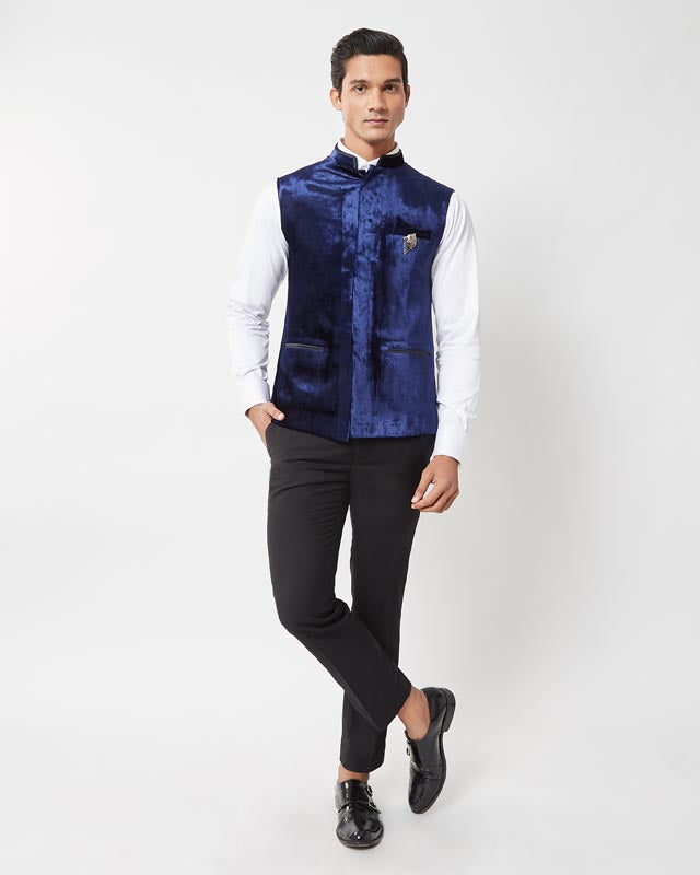 Midnight Blue Concealed Nehru Jacket