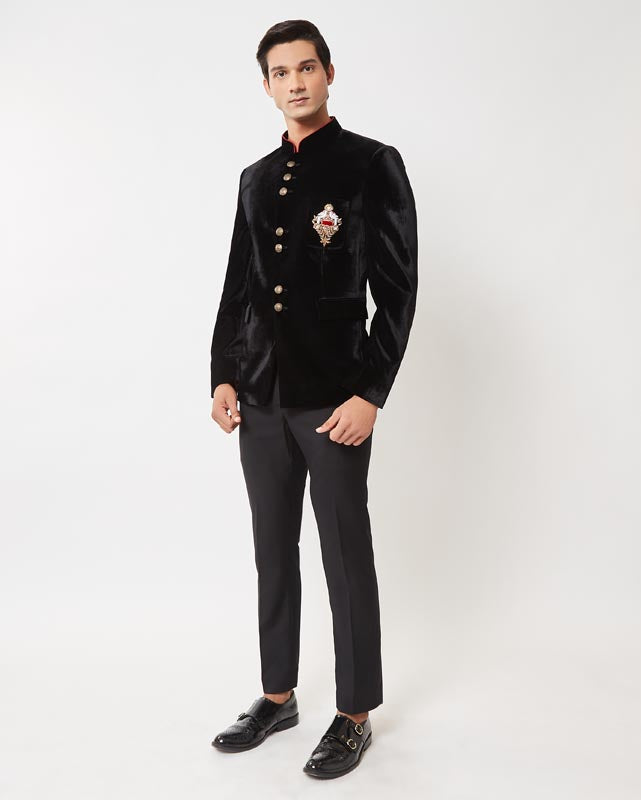 Black Velvet Embroidered Bandhgala