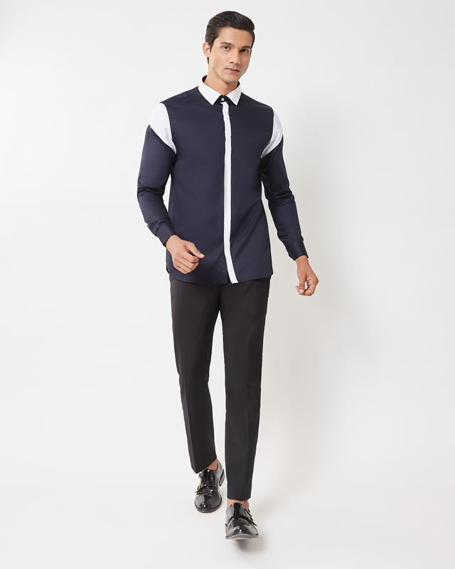 Navy Blue Color-block Shirt