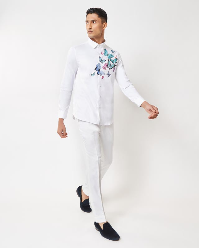 White Hand painted Butterfly Shirt