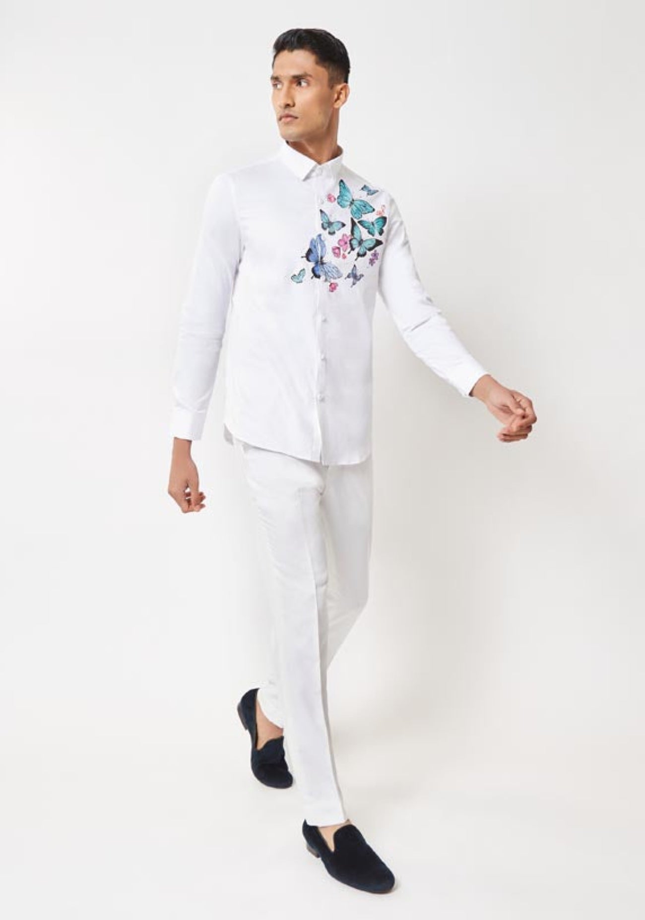 White Hand painted Butterfly Shirt
