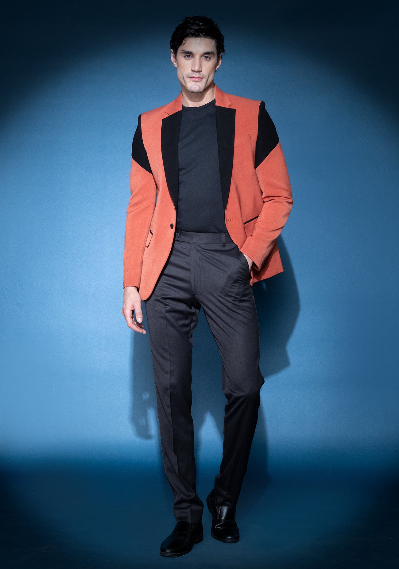 Burnt orange & Black color block jacket