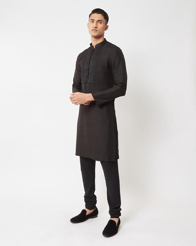 Black Yolk Embroidered Kurta