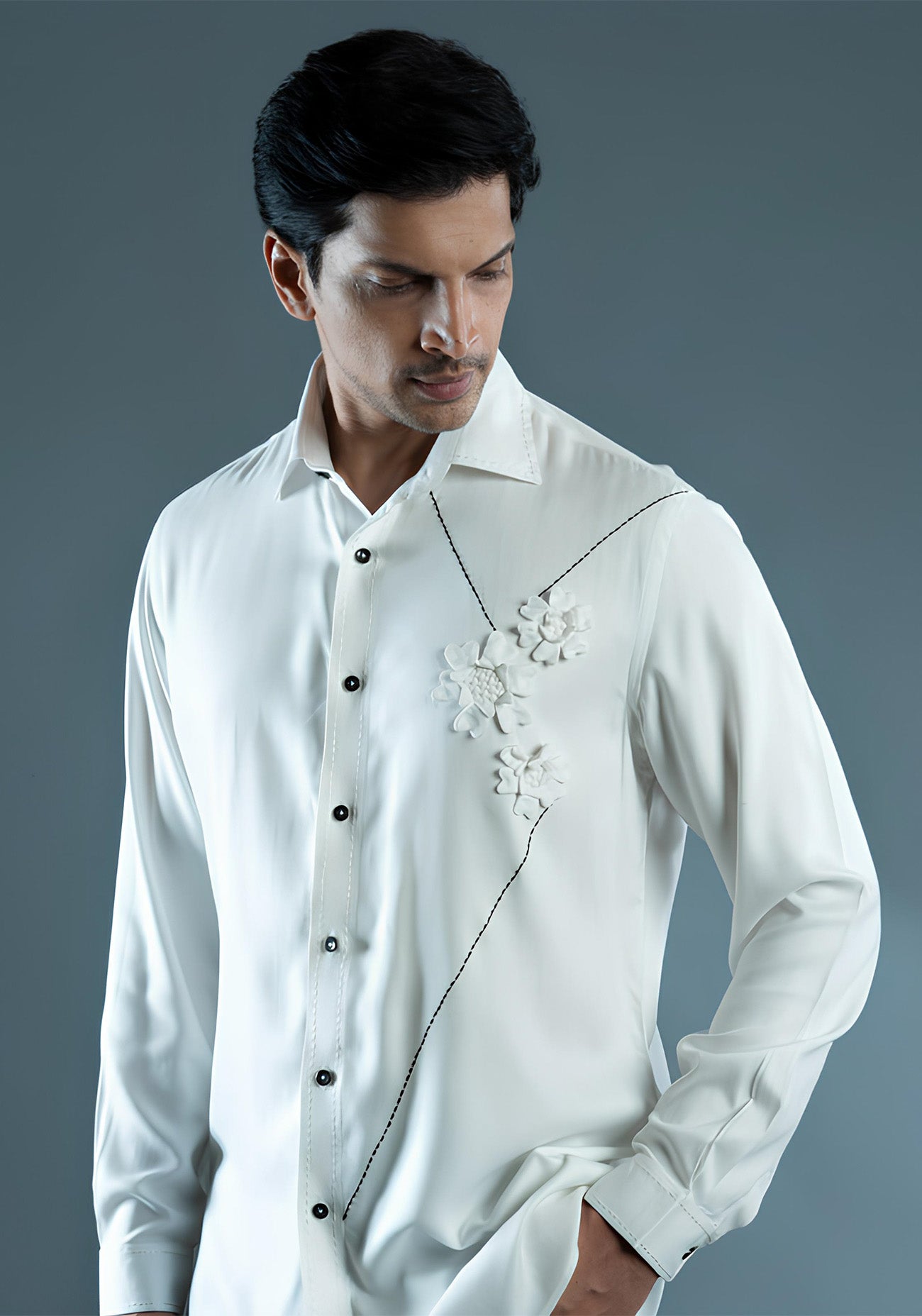 White Floral Origami Shirt