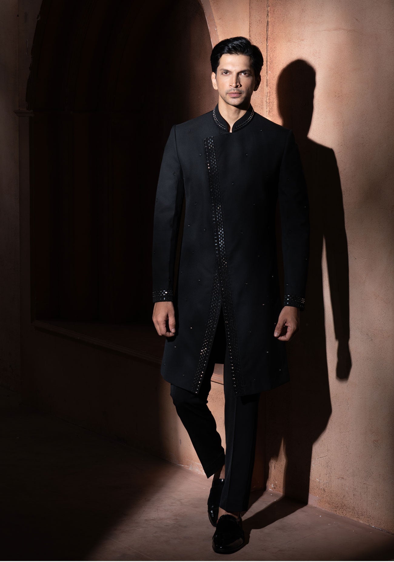 Black Mirror Work Embroidered Sherwani