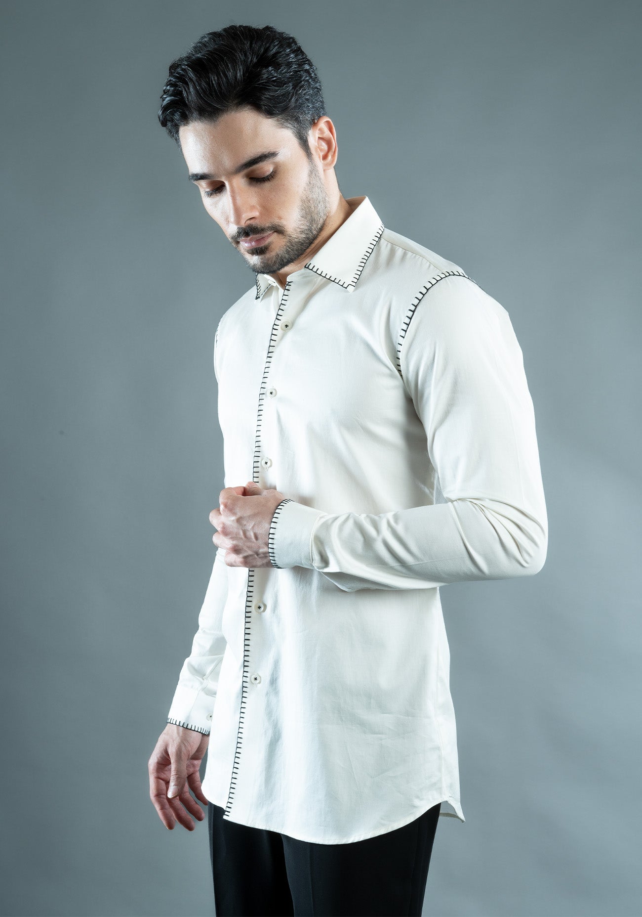 White Cotton Blanket Stitch Shirt