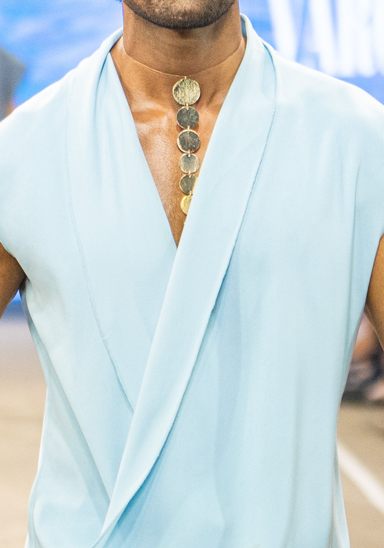 Powder Blue Hand-Painted Shirt with White Harem Pants
