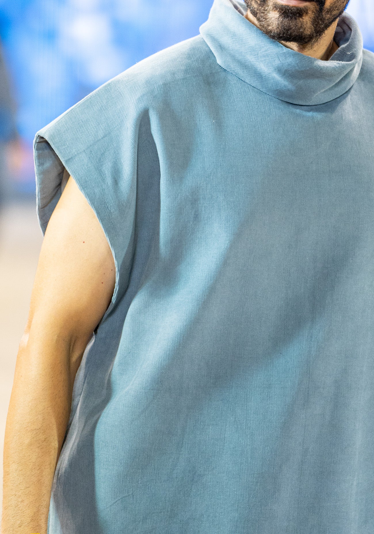 Grey Hand-Painted Corduroy T-Shirt with Navy Pants