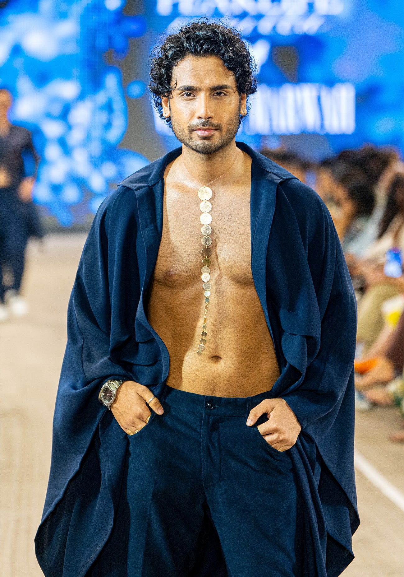 Navy Tie-Up Cape with Navy Corduroy Pants
