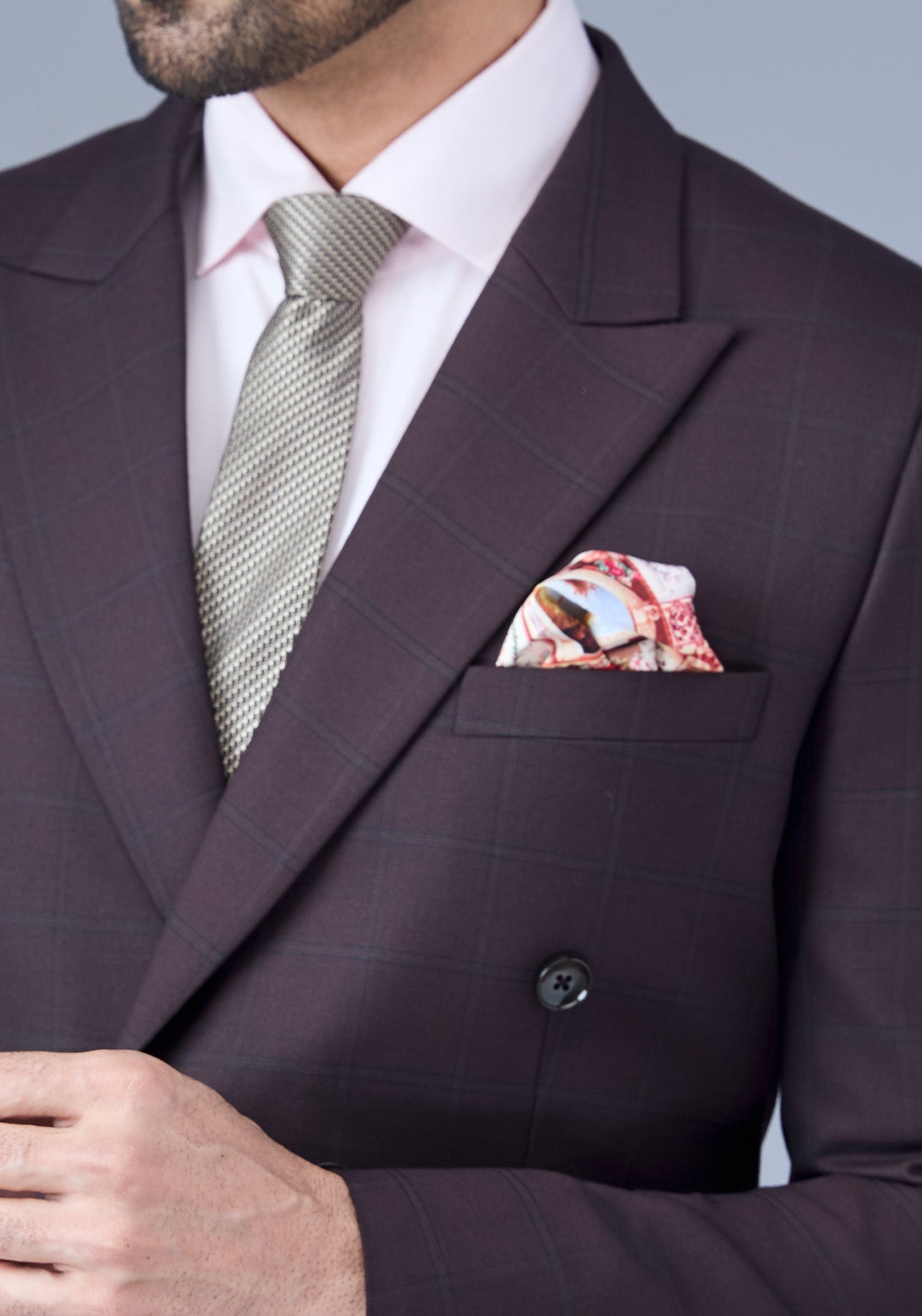 Brown Checkered Double Breasted Suit