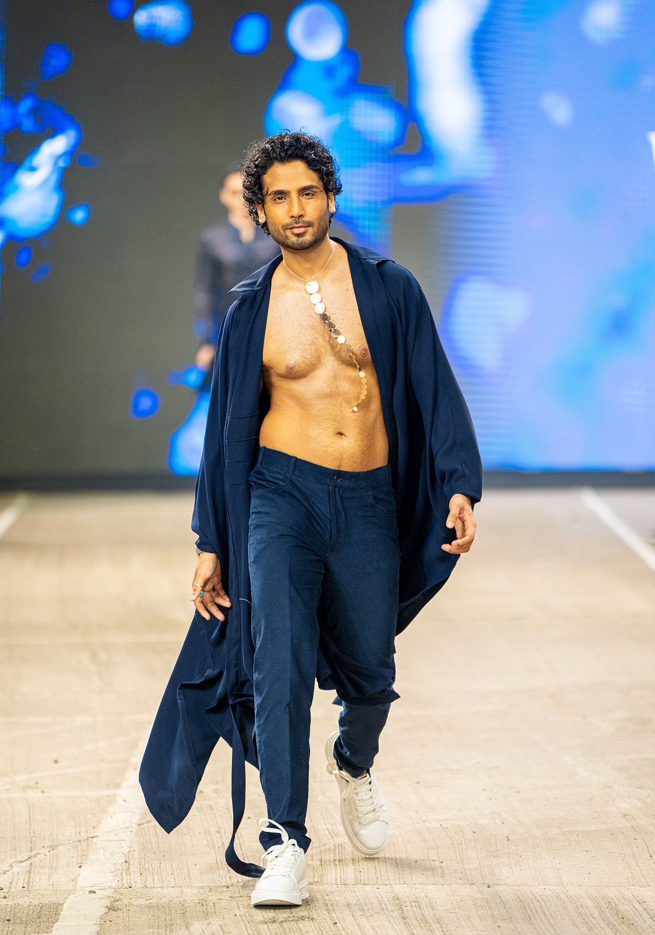 Navy Tie-Up Cape with Navy Corduroy Pants
