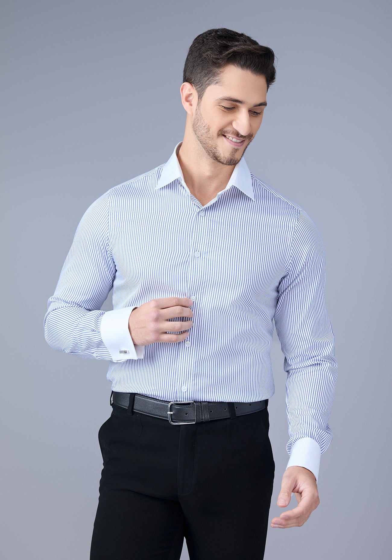 White & Blue Striped Corporate Shirt