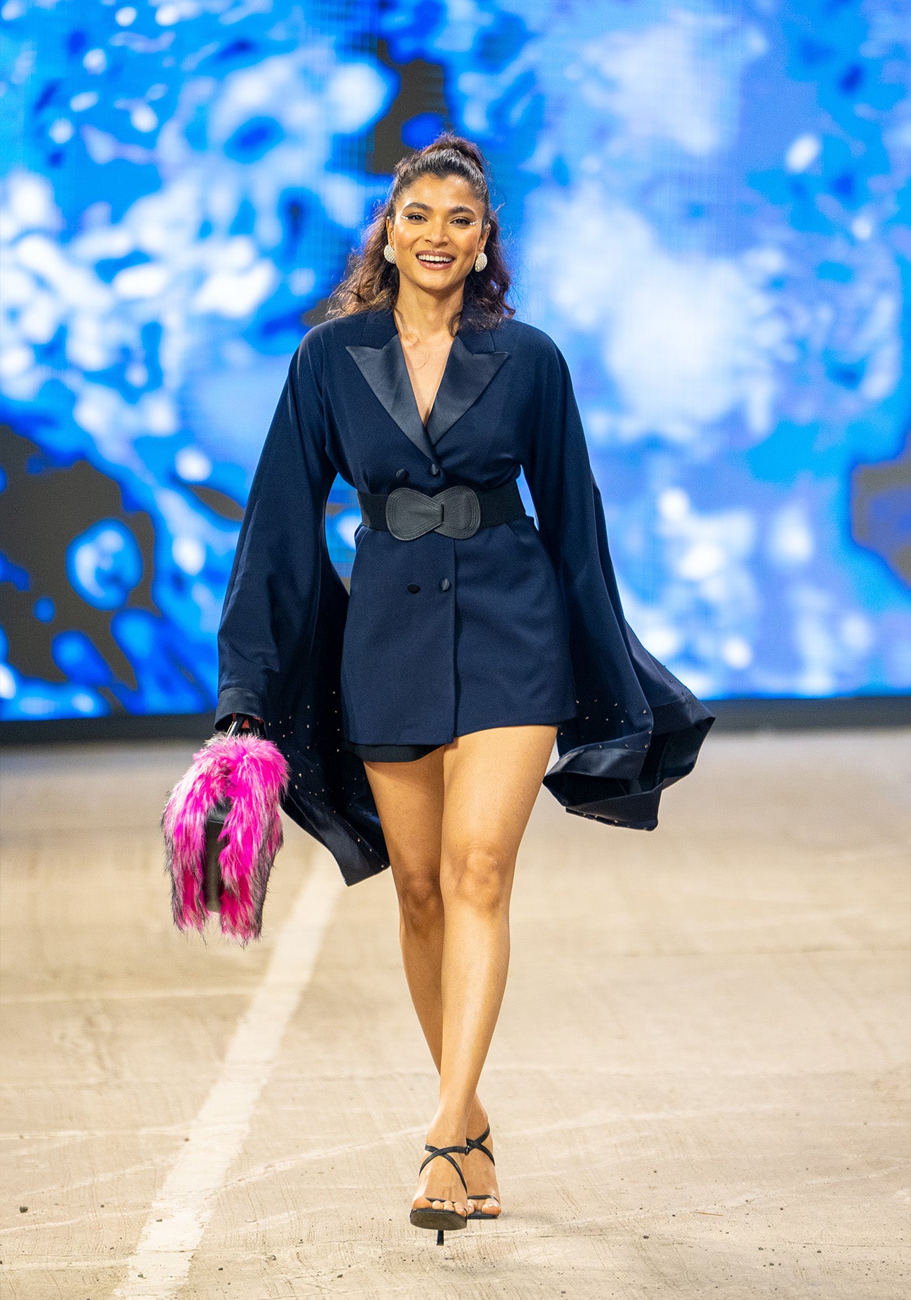 Navy Exaggerated Sleeve Mini Dress