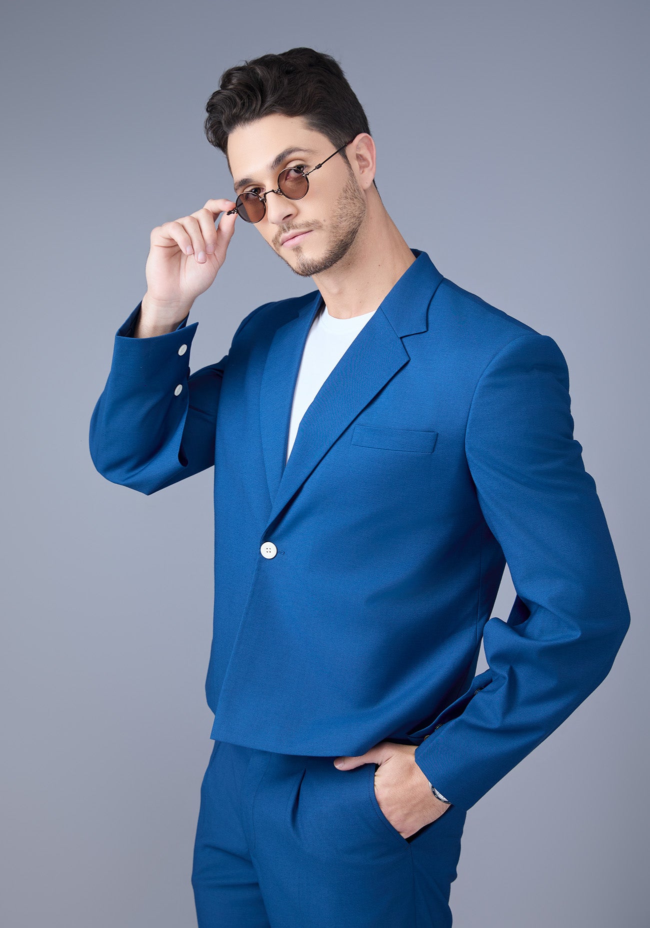 Blue Crop Jacket Set