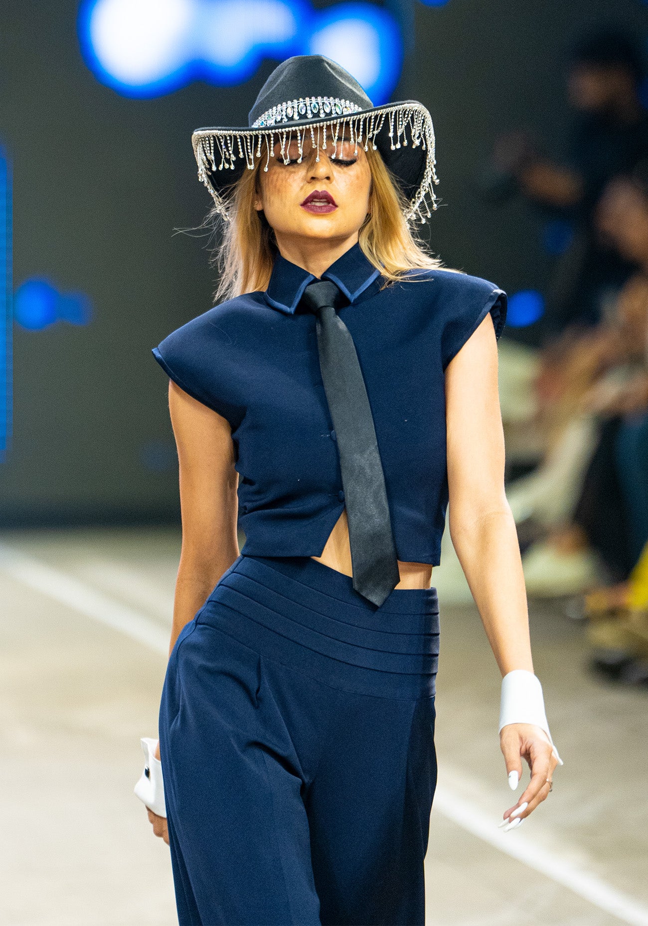 Navy Crop Top with Flare Pant