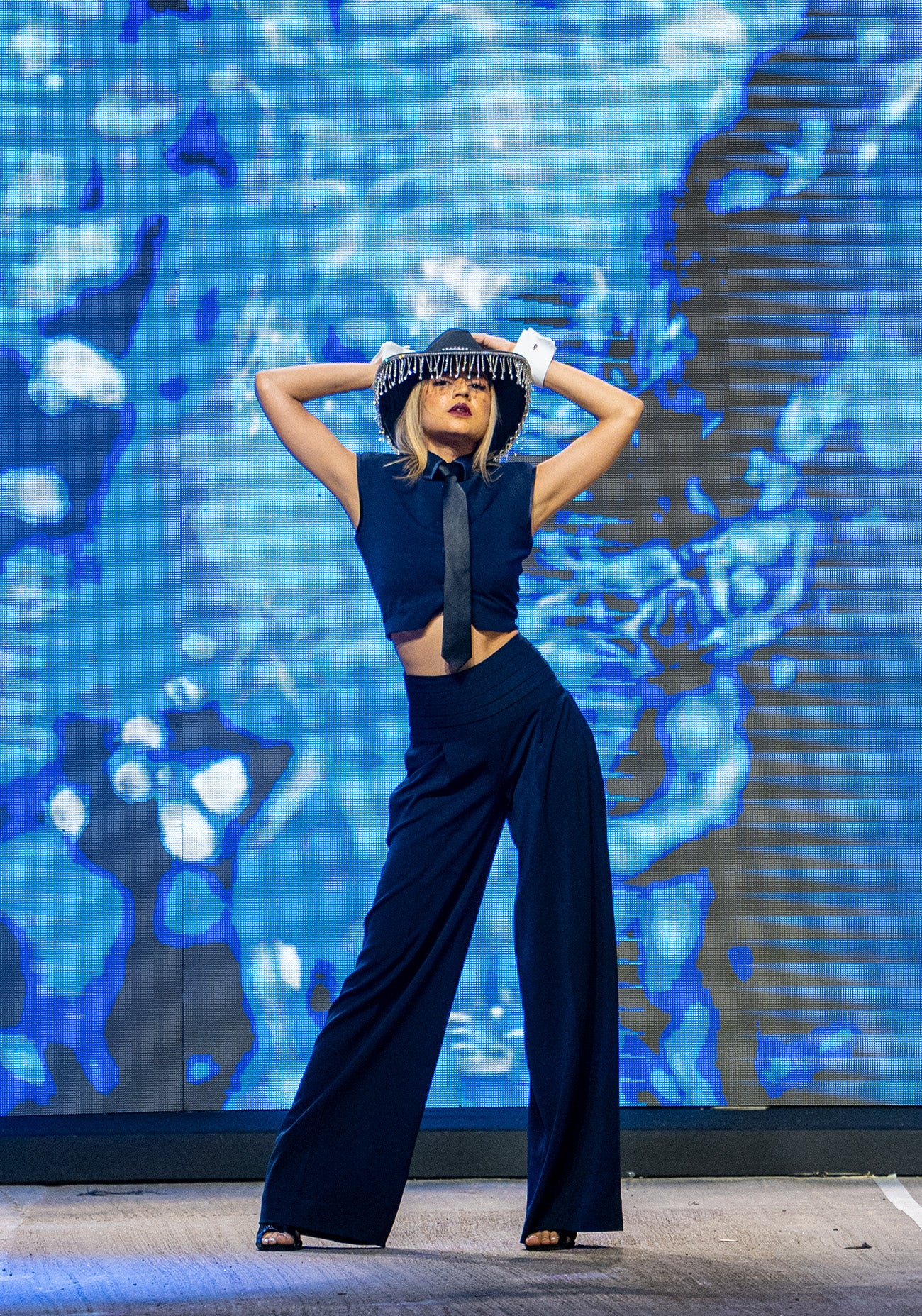 Navy Crop Top with Flare Pant