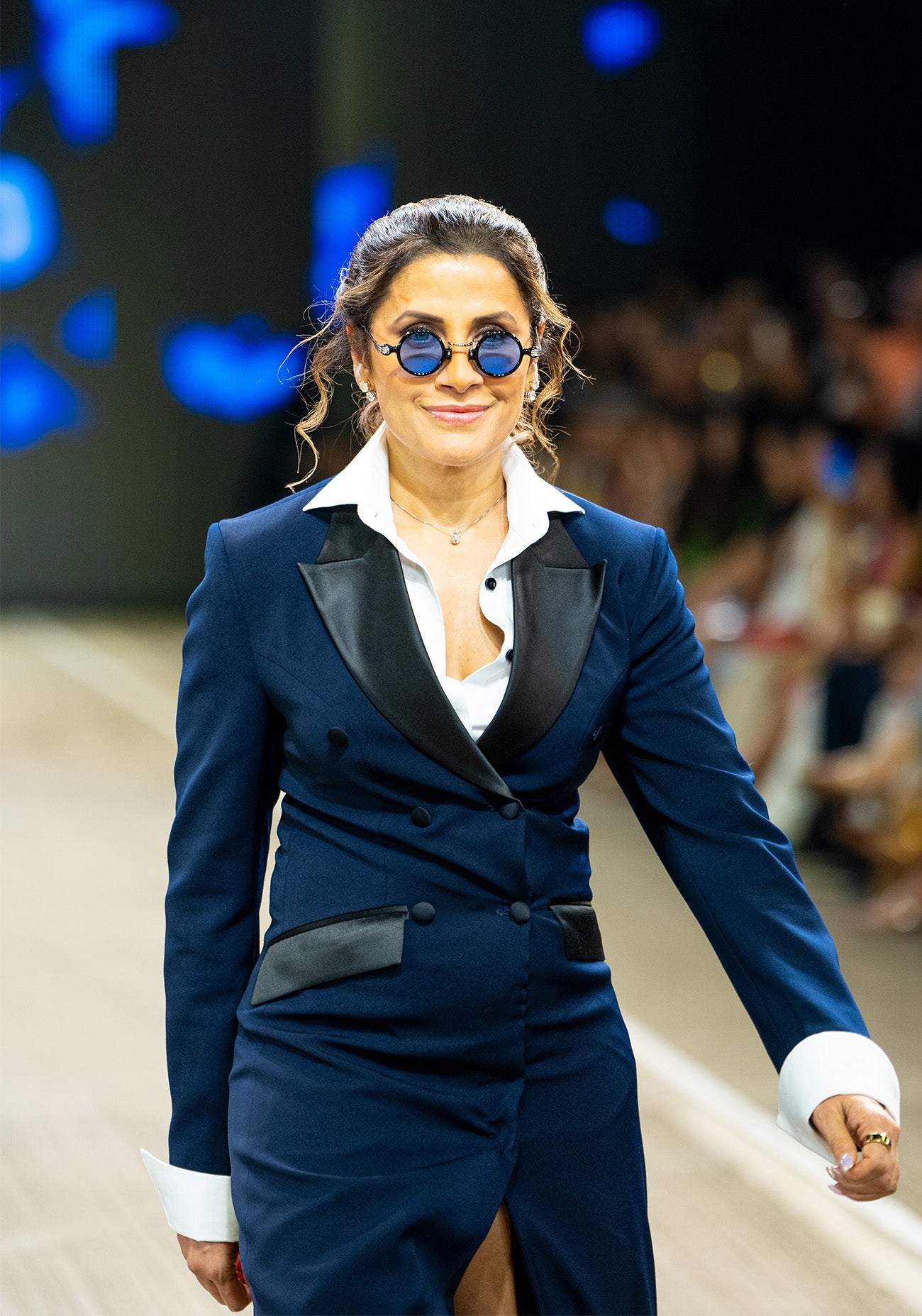 Navy Tuxedo Gown with Front Slit
