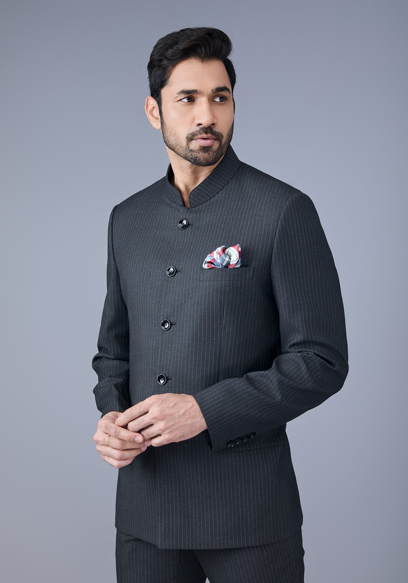 Grey Striped Bandhgala