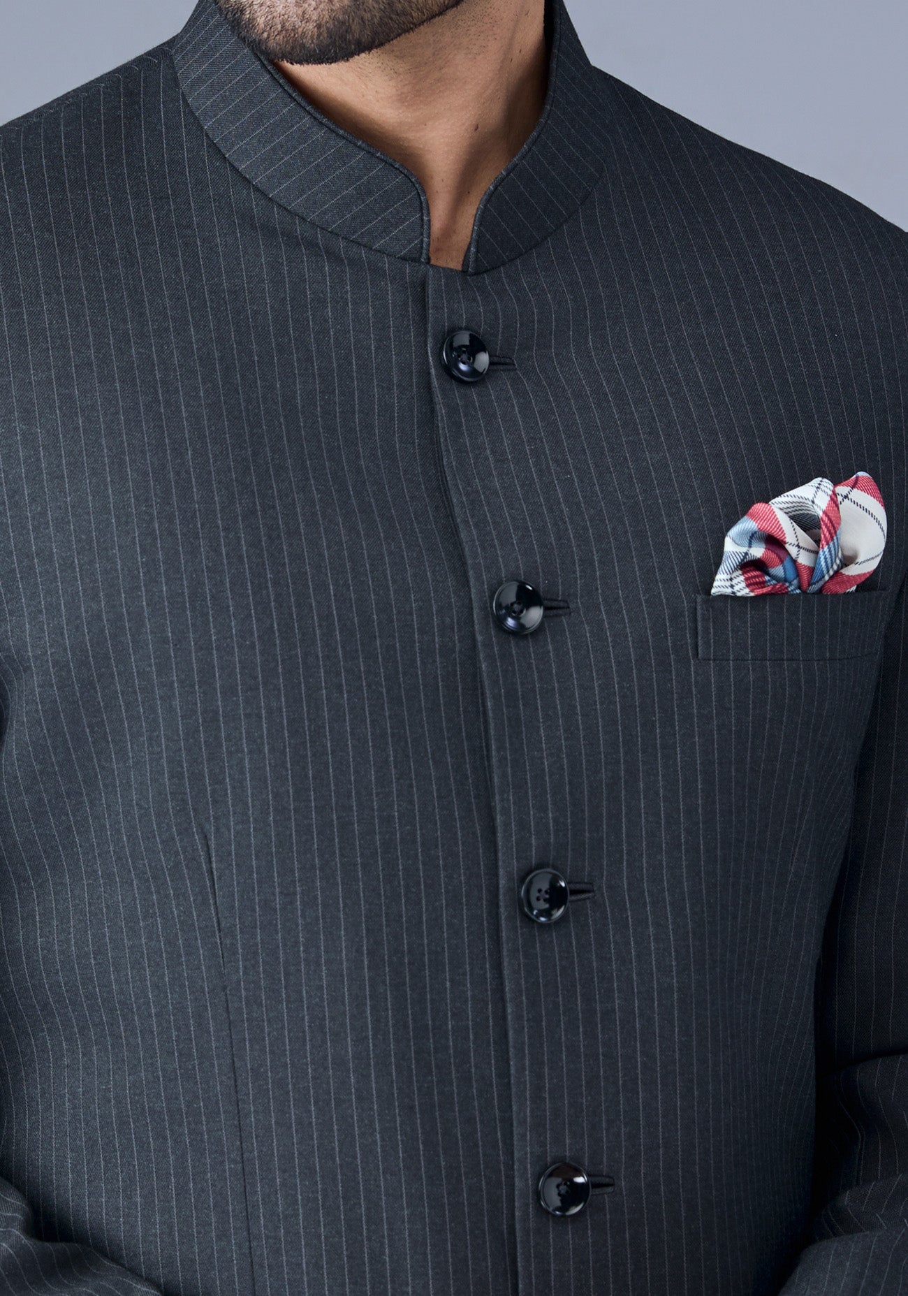 Grey Striped Bandhgala